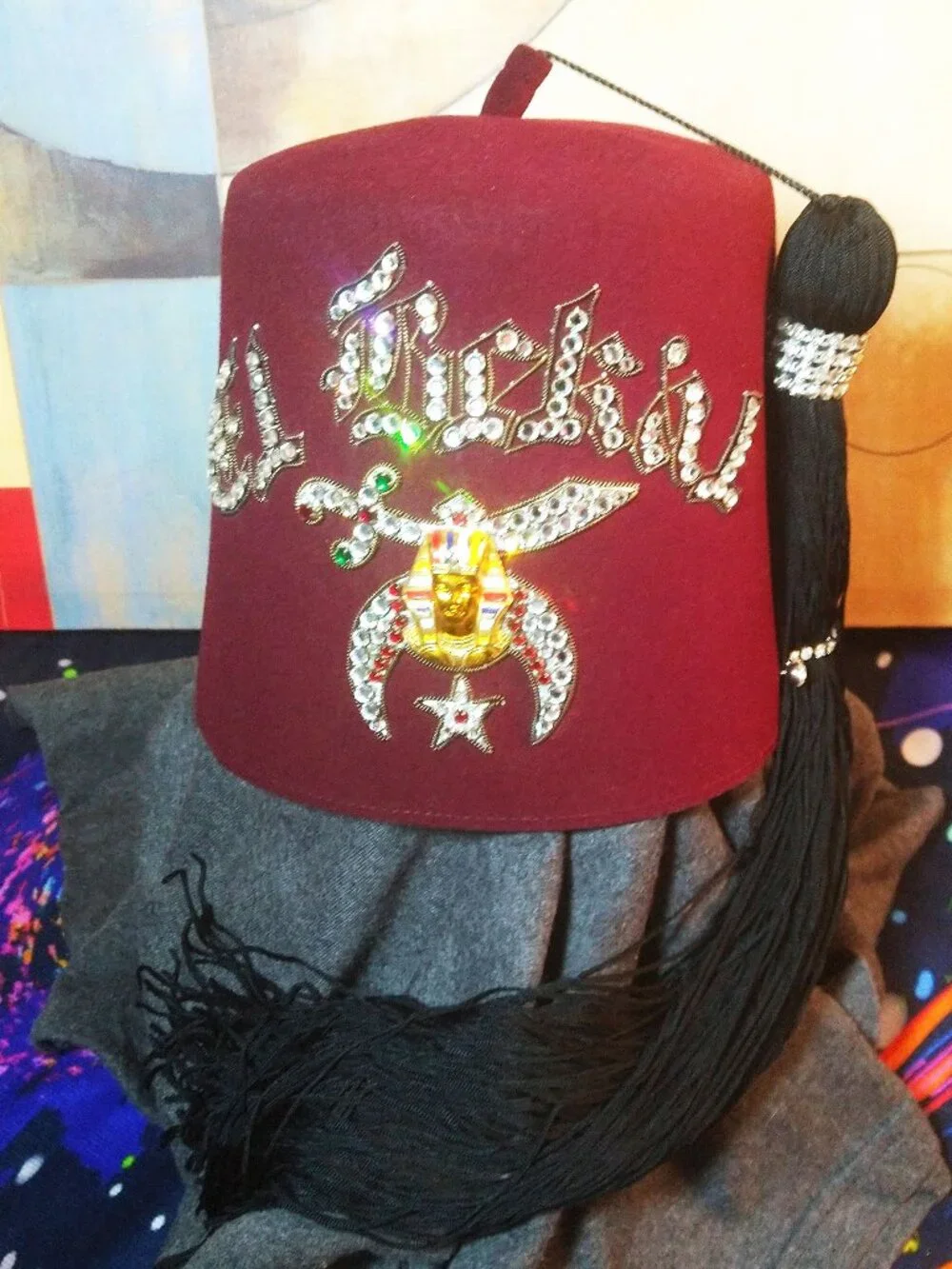 MEN'S EL LICKIU FEZ HAT JEWELED RHINESTONES SHRINER COLLECTIBLE
